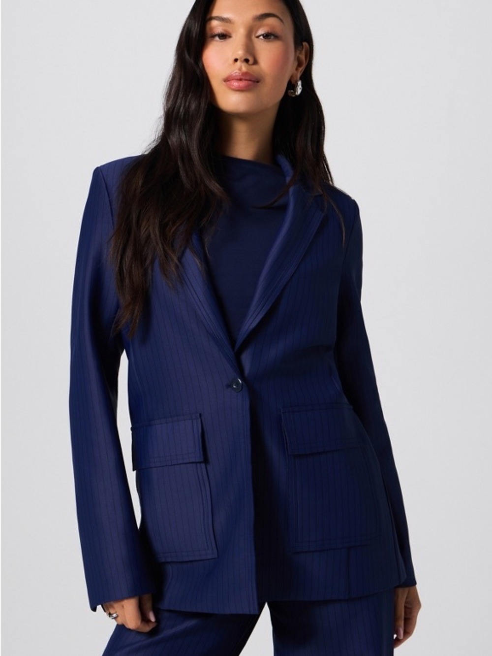 Fabletics Navy Pinstripe Blazer | Size M